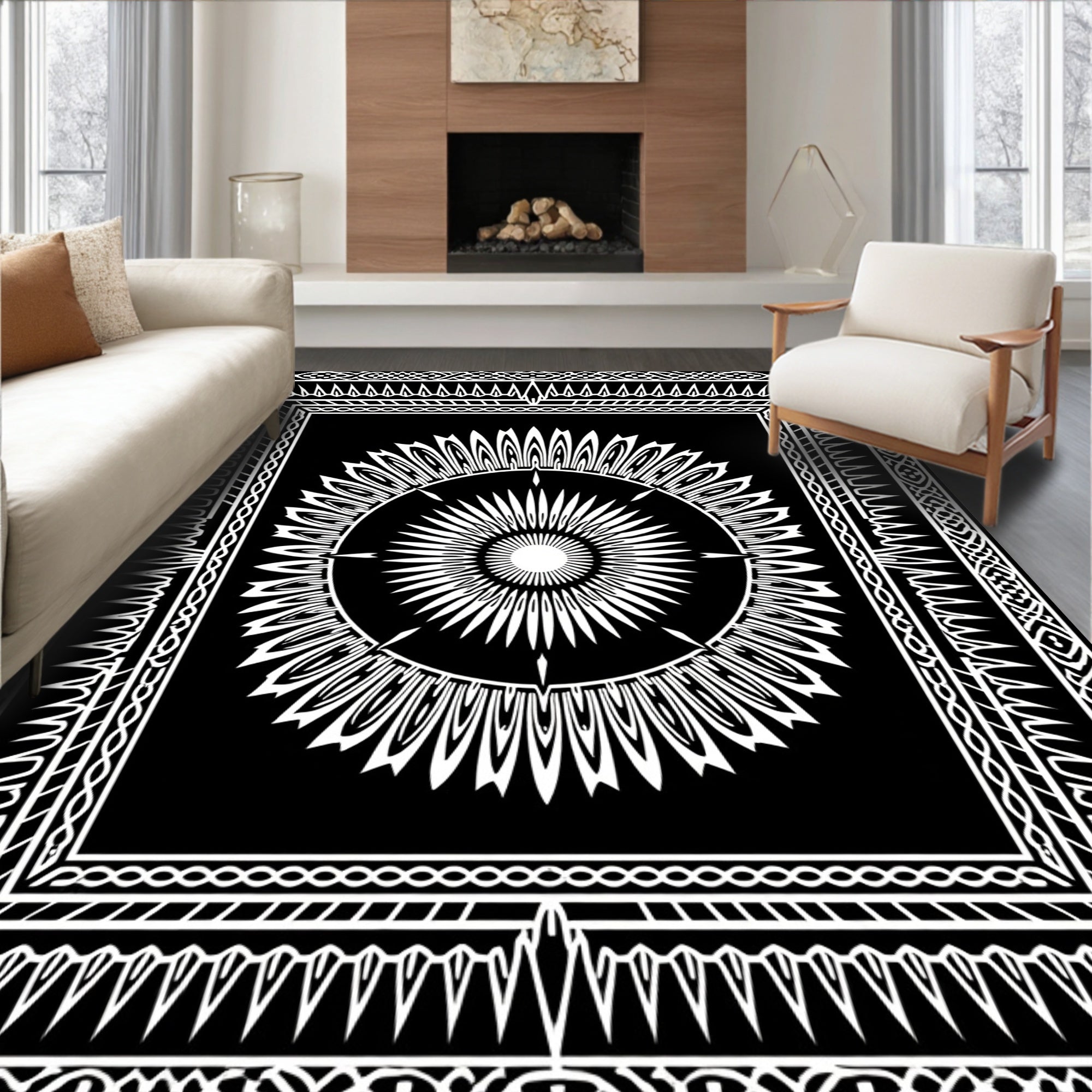 Radial Sunburst With Intricate Border Design Rug