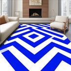 Bold Blue White Geometric Maze Pattern Rug
