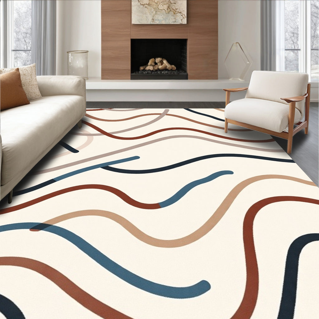 Warm Earthy Abstract Wavy Lines Rug
