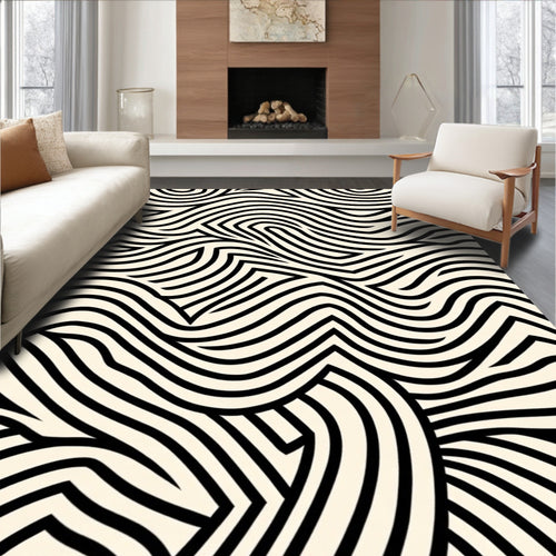 Abstract Swirl Black Ivory Pattern Rug