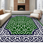 Green White Intricate Pattern Border Rug