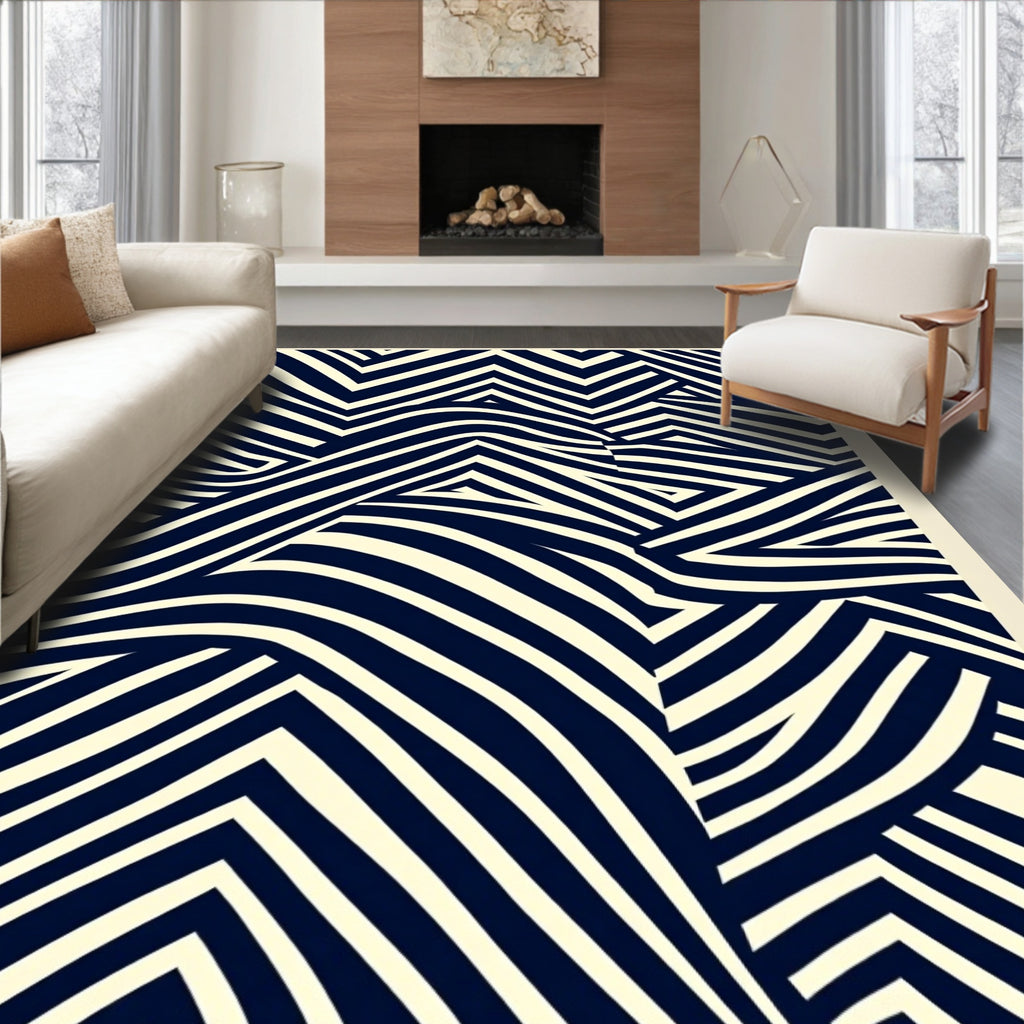 Abstract Navy Cream Geometric Rug