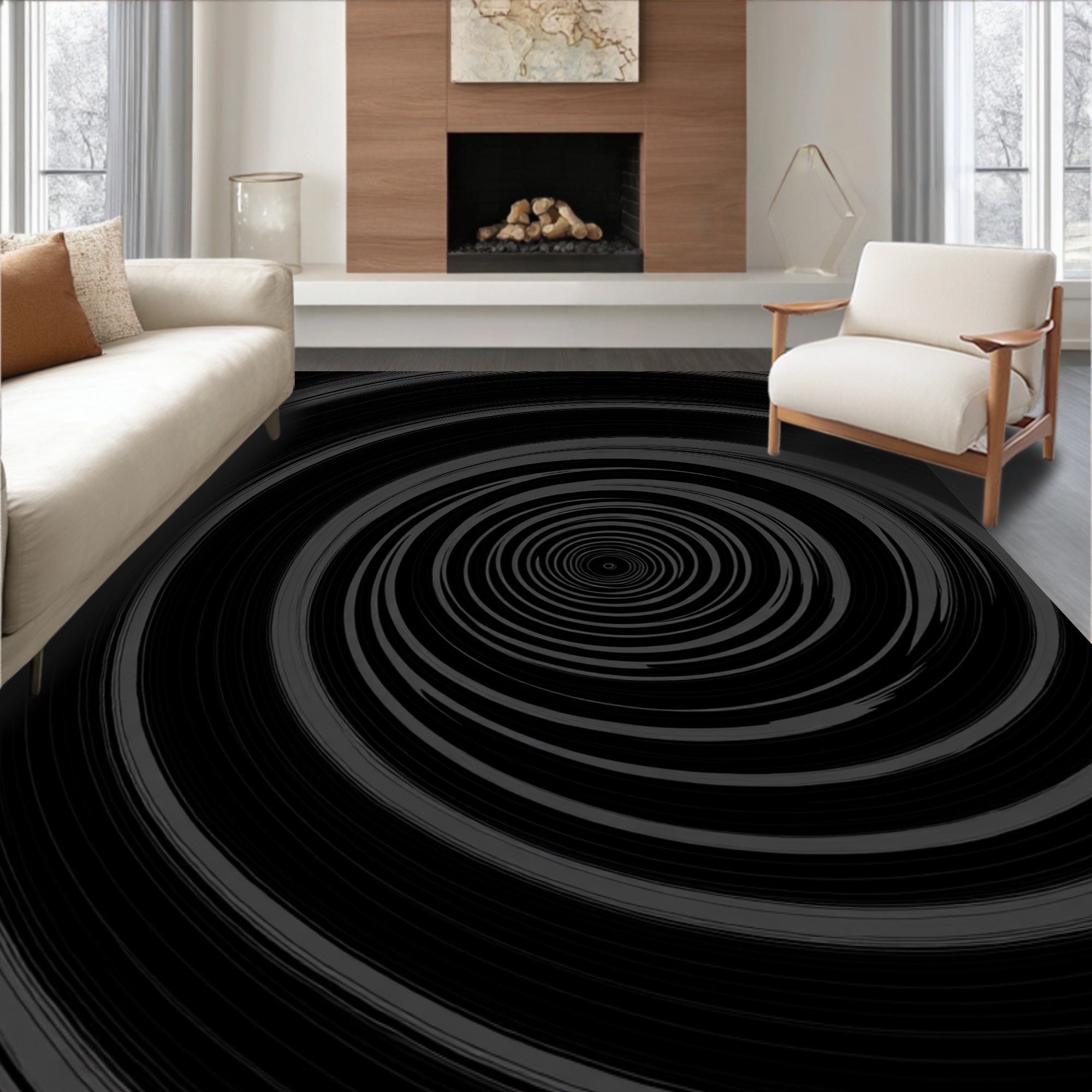 Dark Spiral Abstract Design Rug