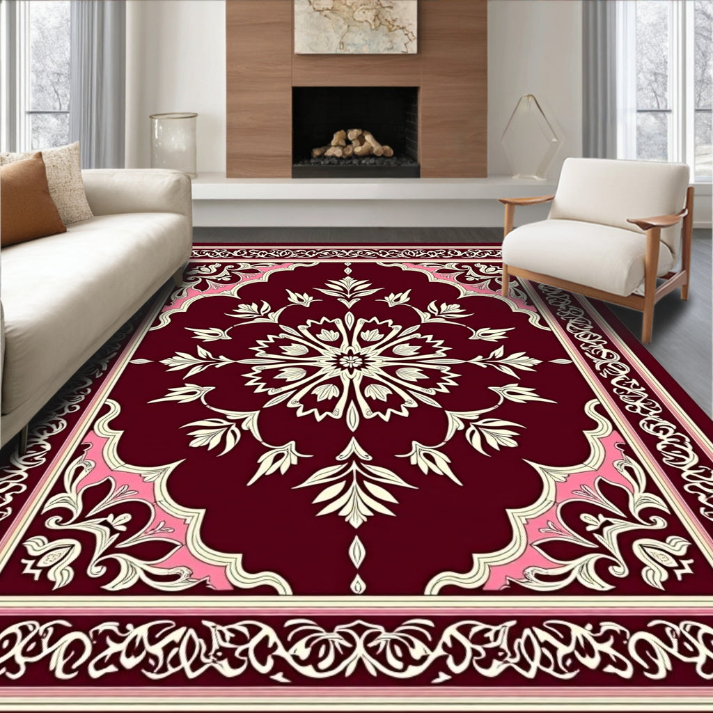 Elegant Floral Medallion Border Rug