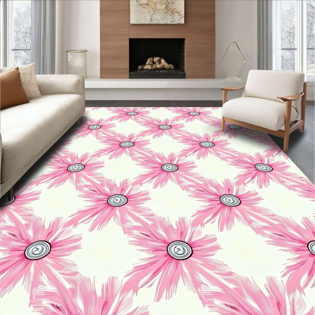 Pink Floral Graphic Pattern Rug