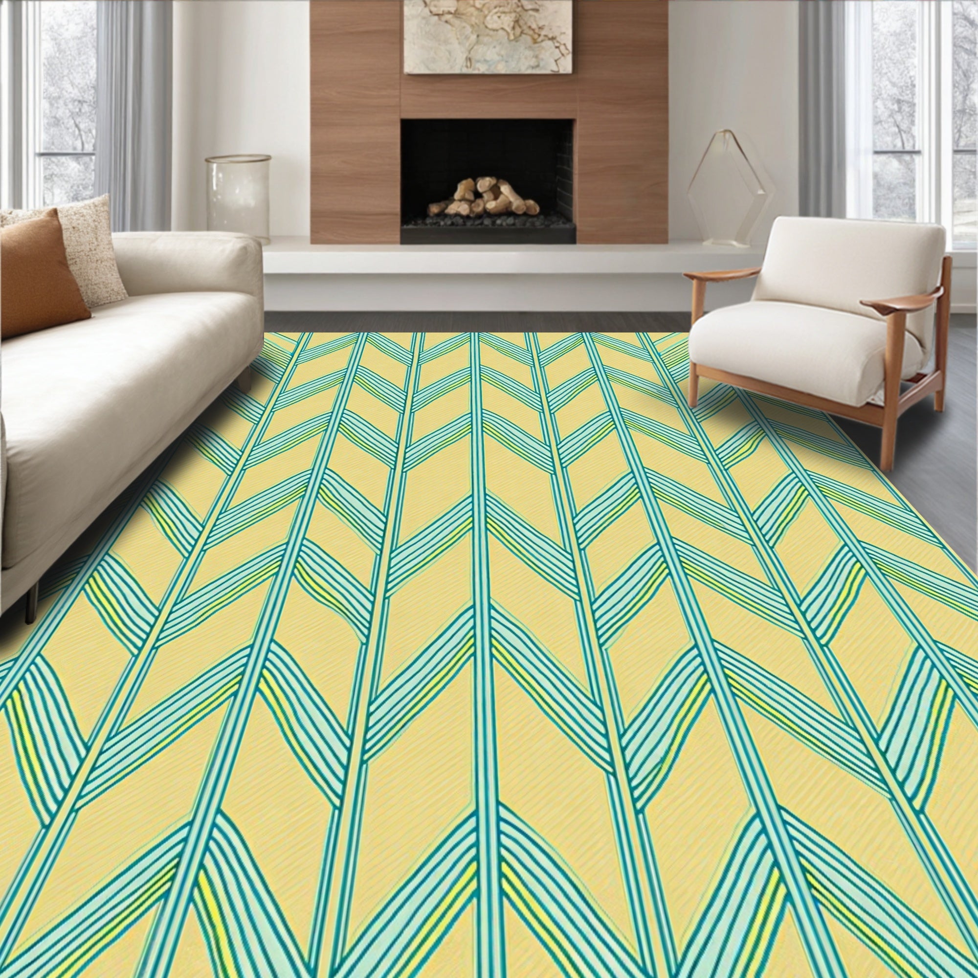 Chevron Pattern With Teal Stripes Rug