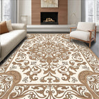 Ornate Brown Floral Scroll Pattern Rug