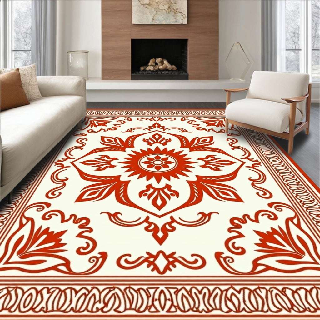 Classic Red Floral Medallion Border Rug