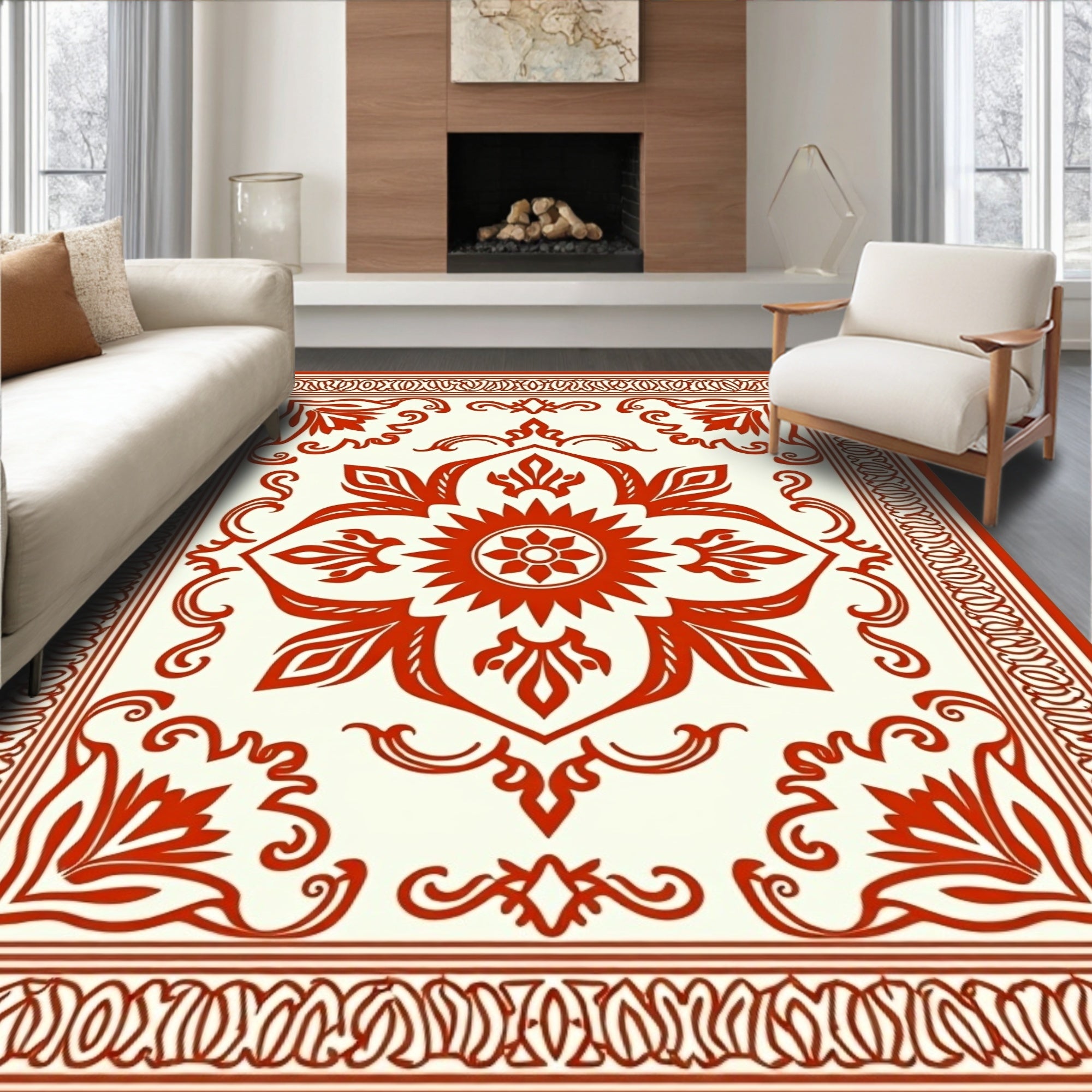 Classic Red Floral Medallion Border Rug