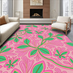Pink Green Floral Swirl Abstract Rug