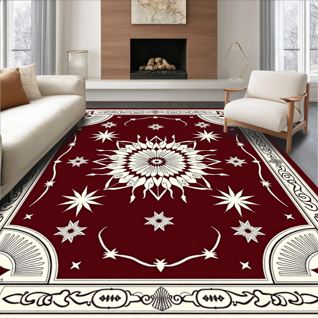 Starburst Floral Patterned Vintage Rug