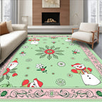 Christmas Snowman Floral Border Rug