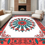 Coral Teal Floral Mandala Design Rug