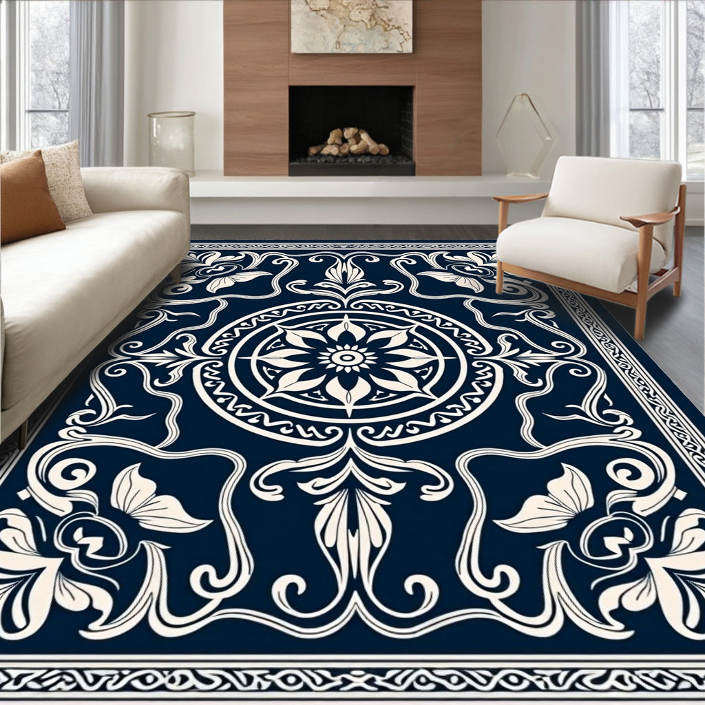 Vintage Scroll Floral Medallion Design Rug
