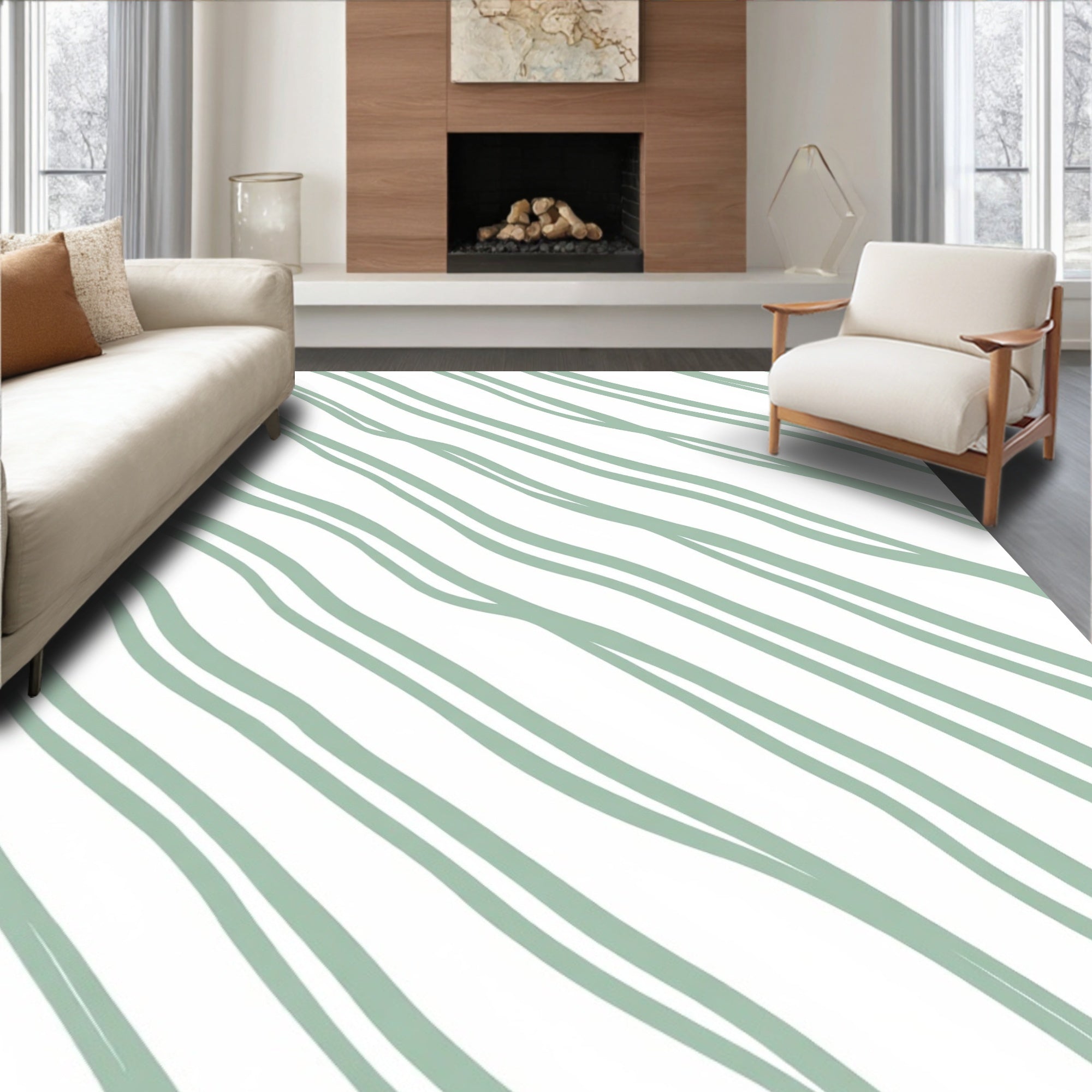 Sage Green Wavy Stripe Pattern Rug
