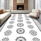 Black White Floral Sunburst Border Rug