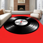 Retro Vinyl Record With Red Center Rug