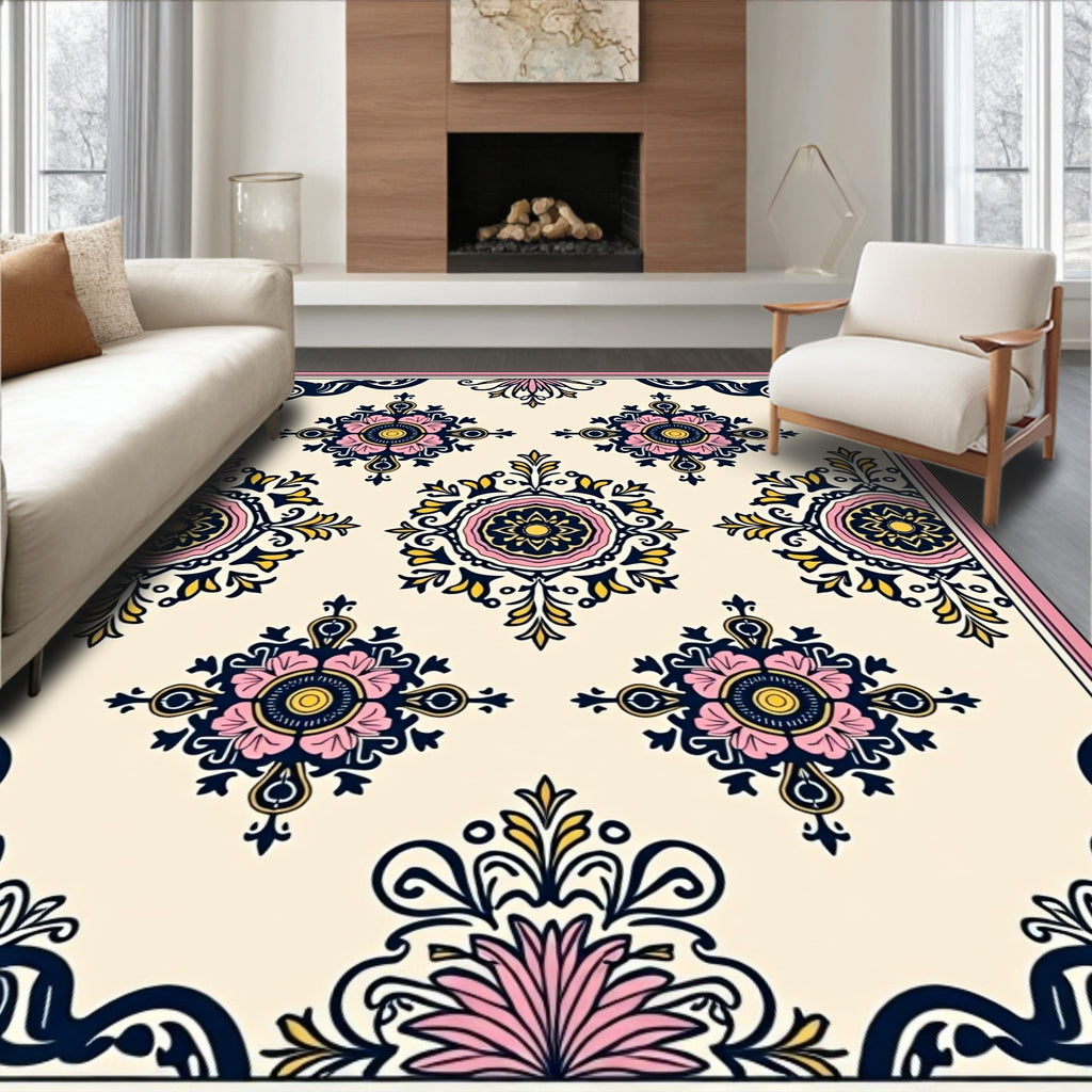 Floral medallions and ornate corner patterns Rug