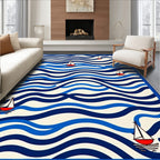 Nautical Sailboat Wave Pattern Rug