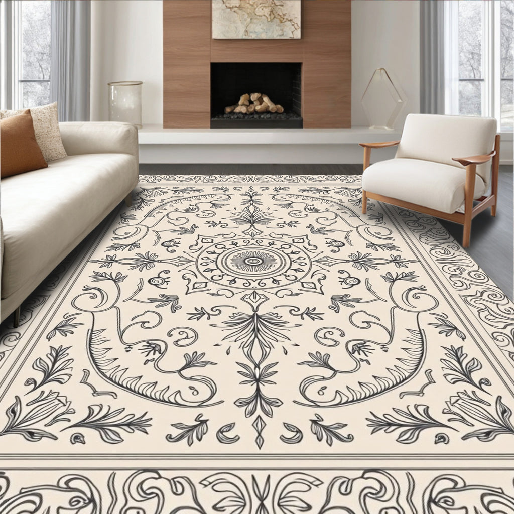 Ornate Floral Scrollwork Design Rug