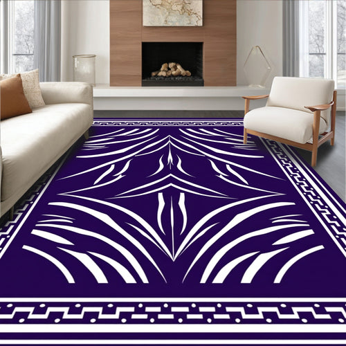 Abstract White Swirls In Deep Blue Rug