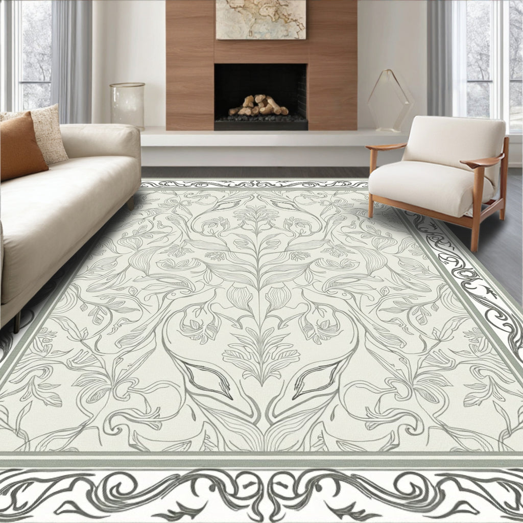 Light Gray Floral Vine Patterned Area Rug
