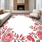 Elegant Pink Rose Vine Border Design Rug