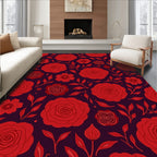 Red Floral Patterned Burgundy Rug