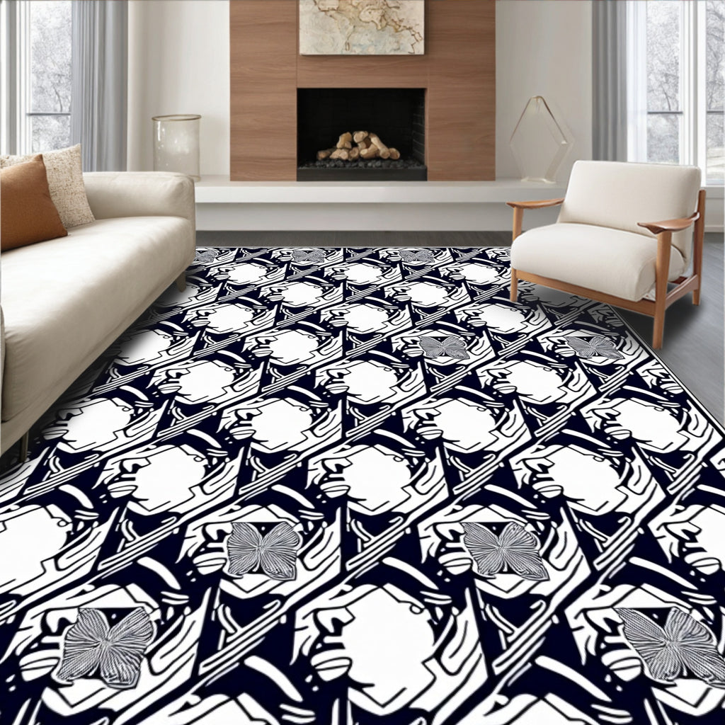 Bold Butterfly And Face Motif Rug