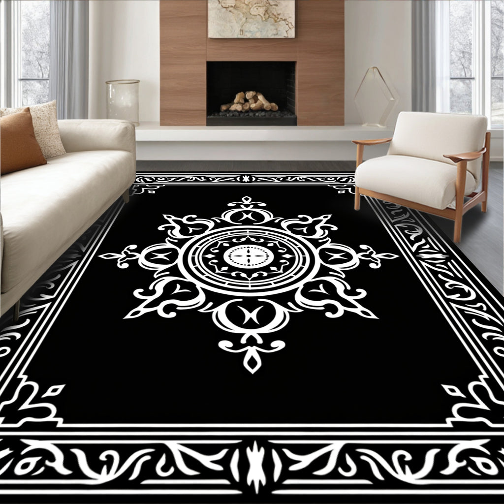 White Filigree Mandala Border Design Rug