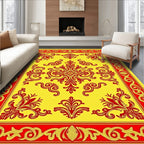 Elegant Red Floral Scroll Pattern Rug
