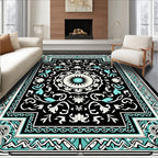 Intricate Turquoise Floral Mandala Design Rug