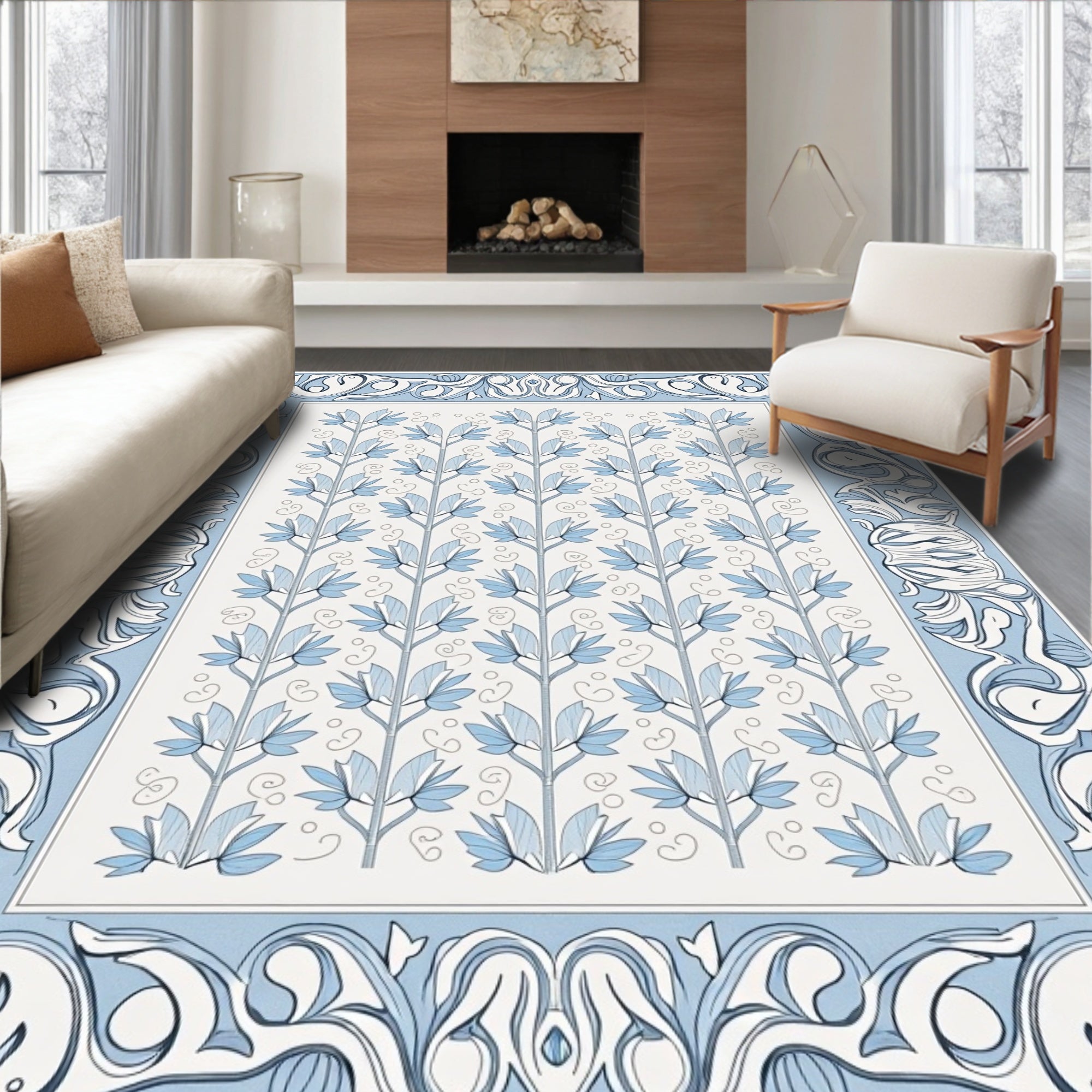 Art Nouveau Floral Branch Patterned Rug