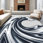 Dynamic Swirling Monochrome Wave Design Rug