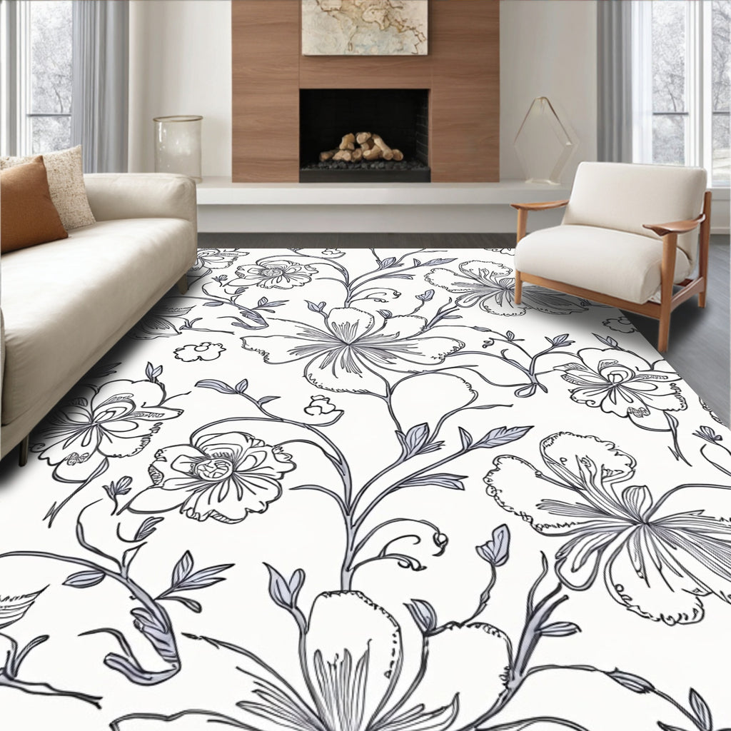 Delicate Floral Vine Sketch Design Rug