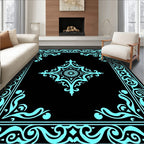 Classic Teal Floral Medallion Frame Rug