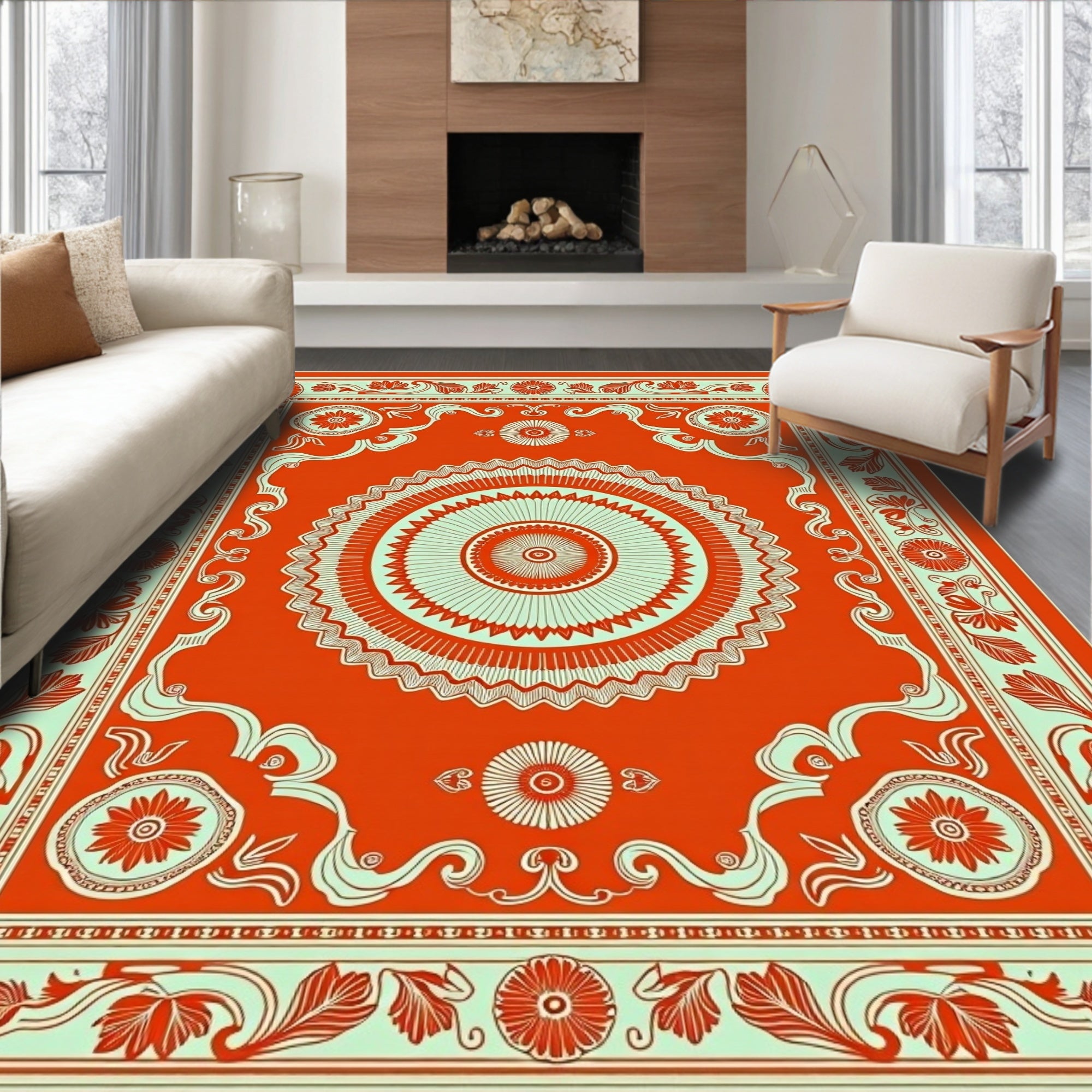 Ornate Mandala With Floral Accents Rug