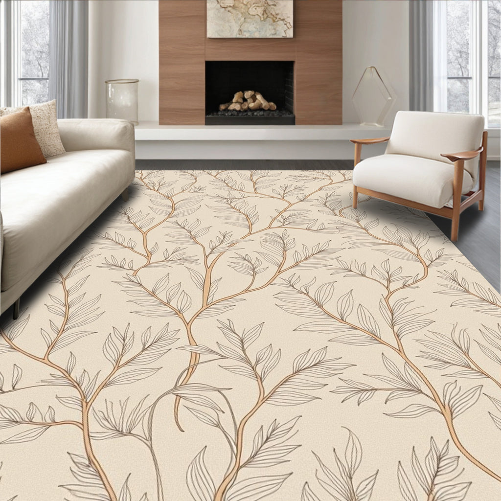 Serene Botanical Line Art Pattern Rug