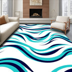 Aqua and Navy Swirling Waves Rug