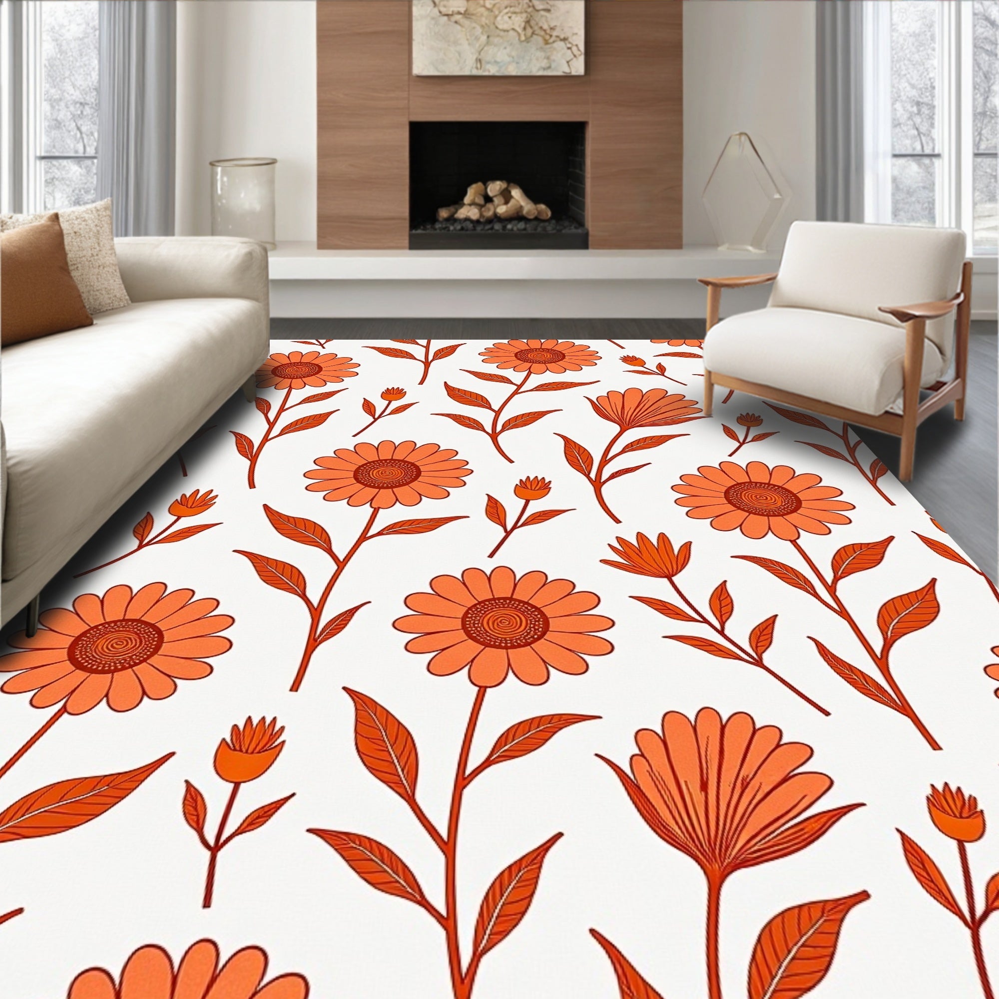 Retro Floral Pattern Rug