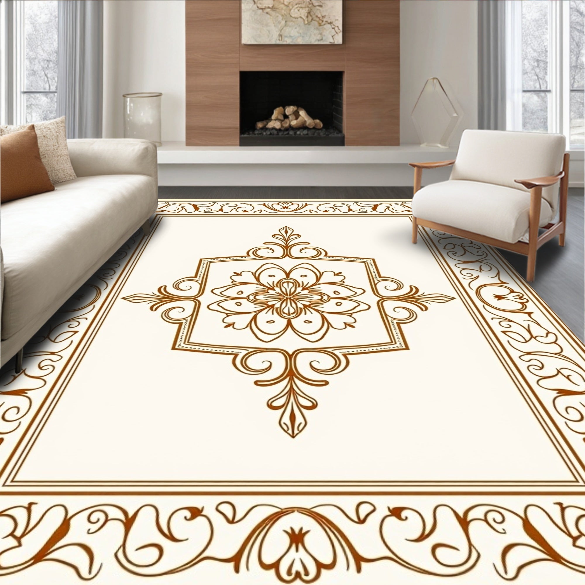 Classic Floral Scroll Border Design Rug
