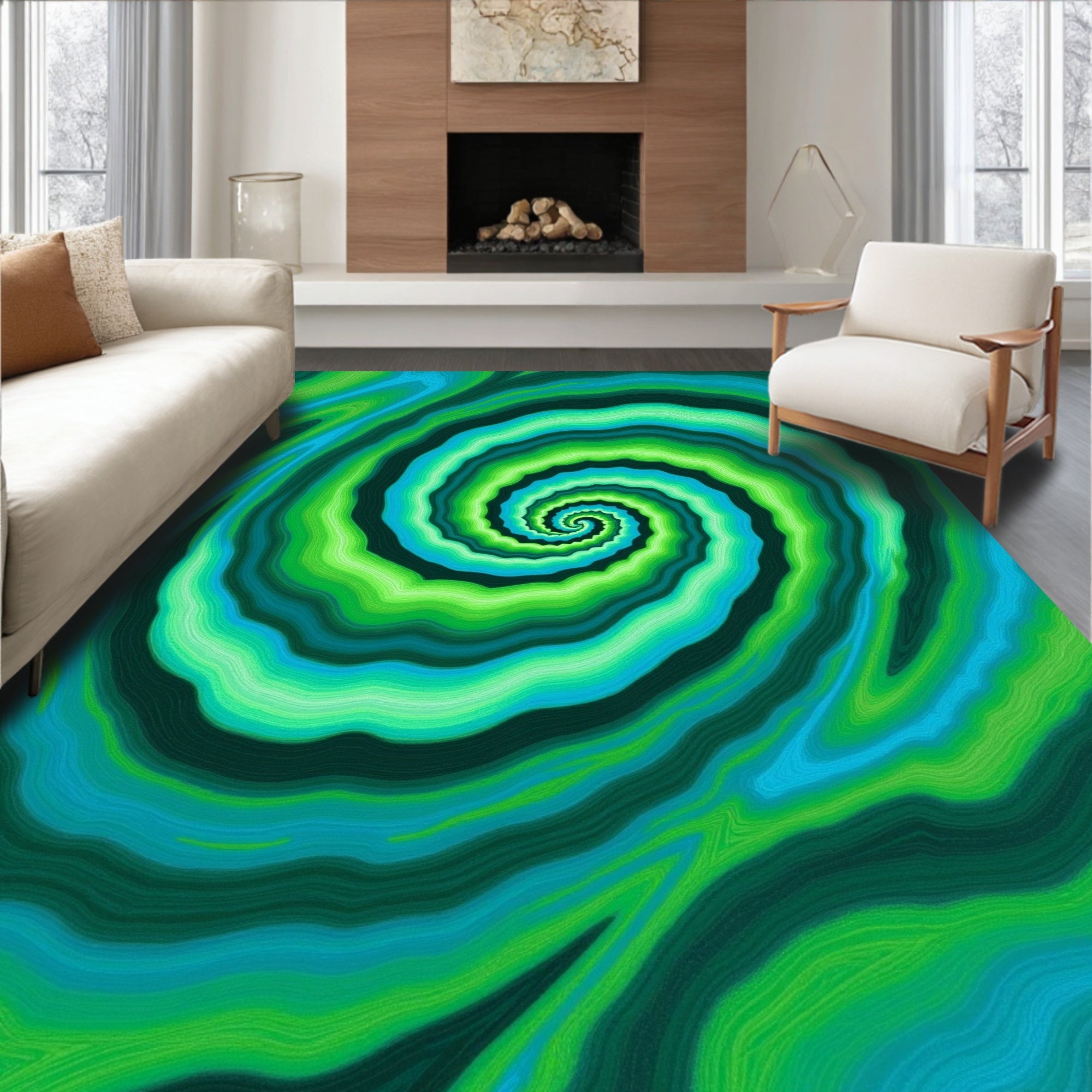 Swirling Green Blue Abstract Pattern Rug