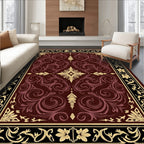 Rich Burgundy Floral Swirl Scrollwork Rug