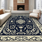 Intricate Floral Scrollwork Dark Rug