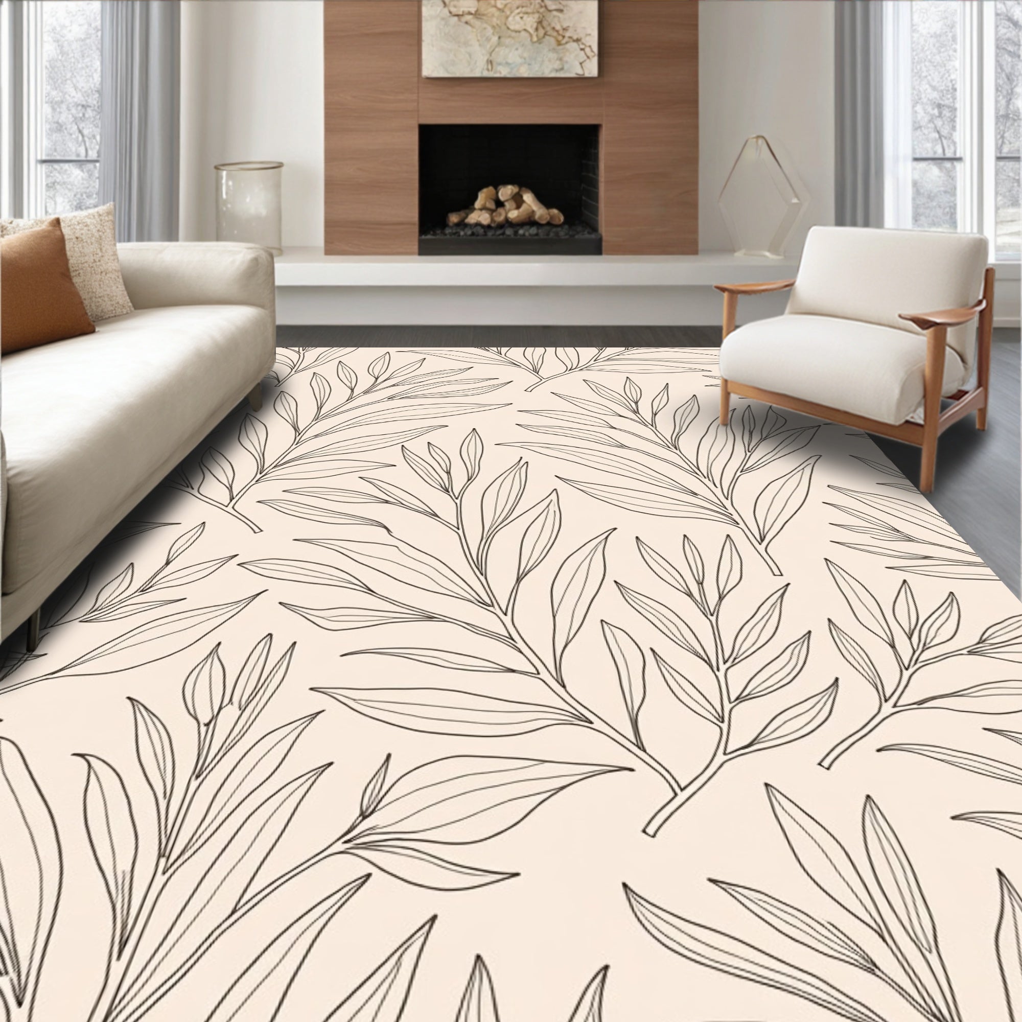 Outline Leaf Botanical Pattern Rug