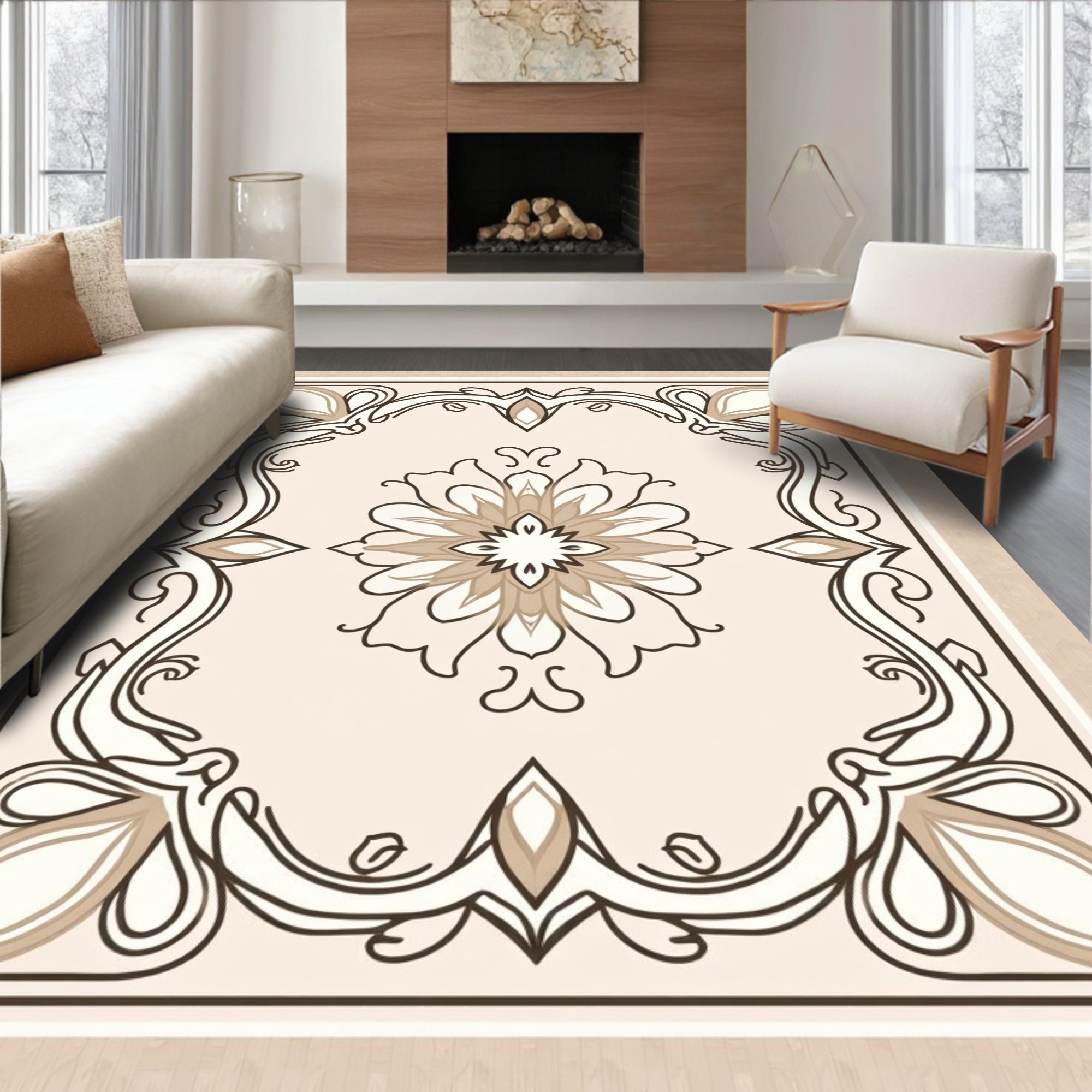 Elegant Floral Medallion Frame Design Rug