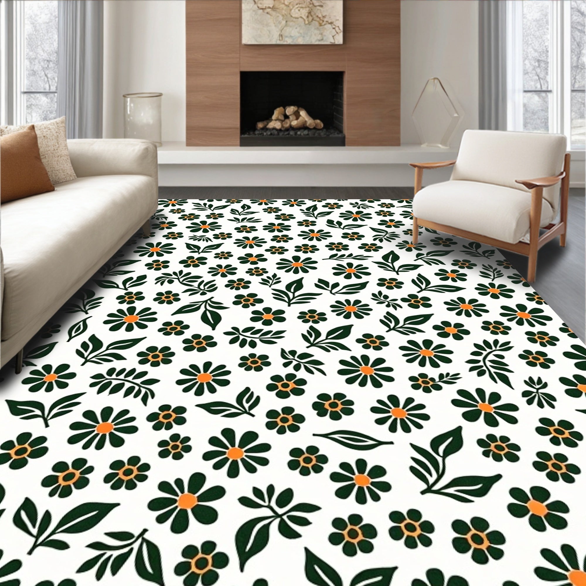 Retro Floral Pattern Rug