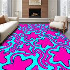 Abstract Pink Star Shapes Wavy Lines Rug