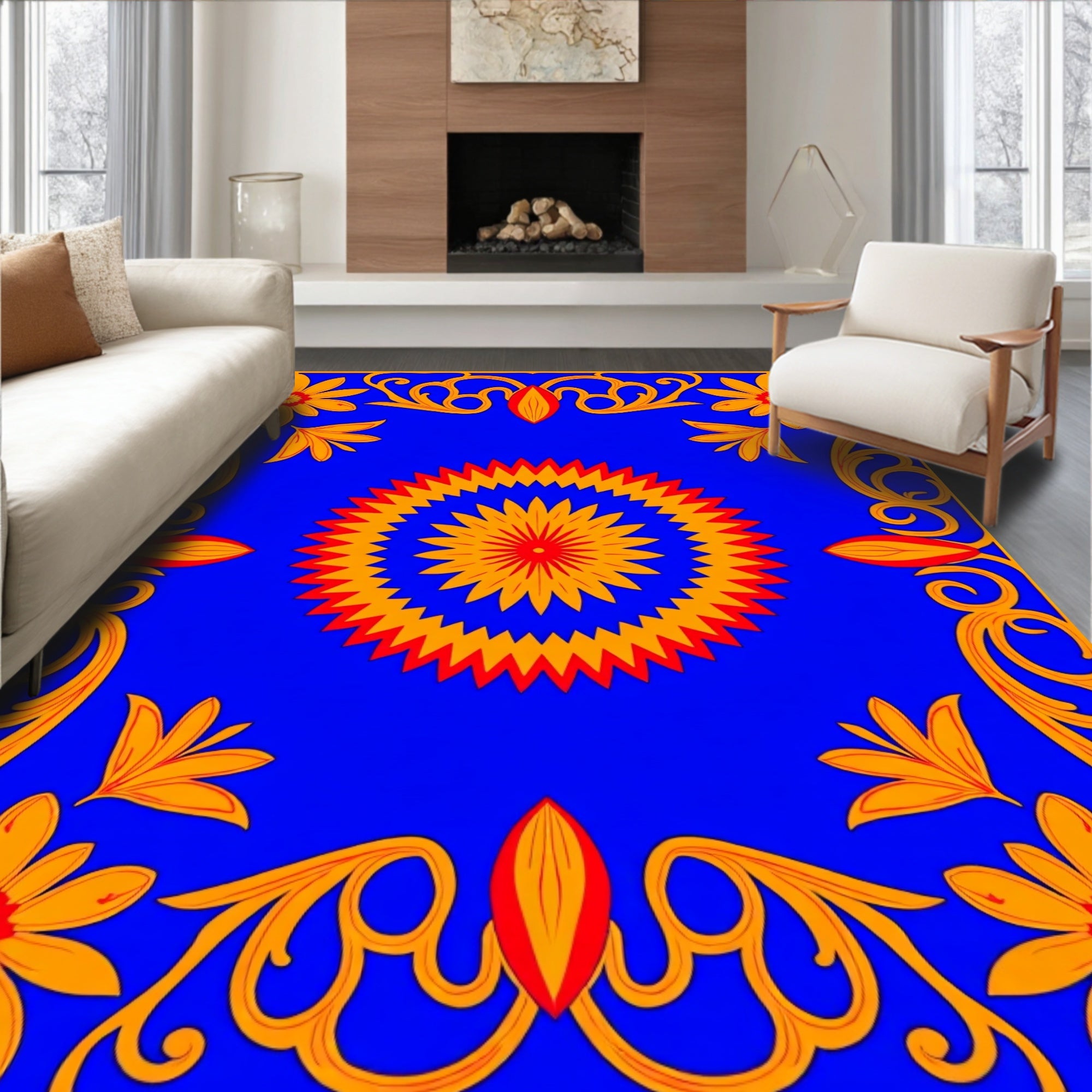 Bold Floral Starburst Pattern Rug
