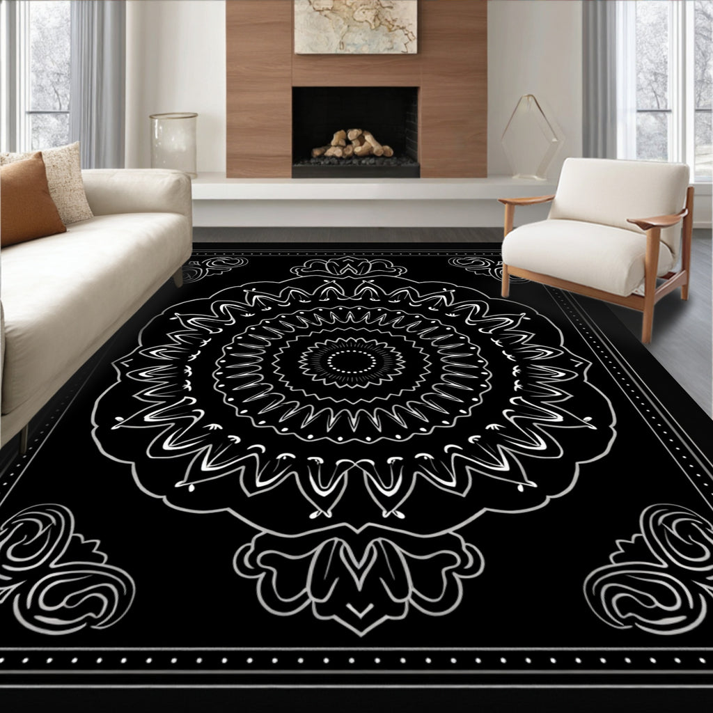 Ornate Mandala White Pattern Rug